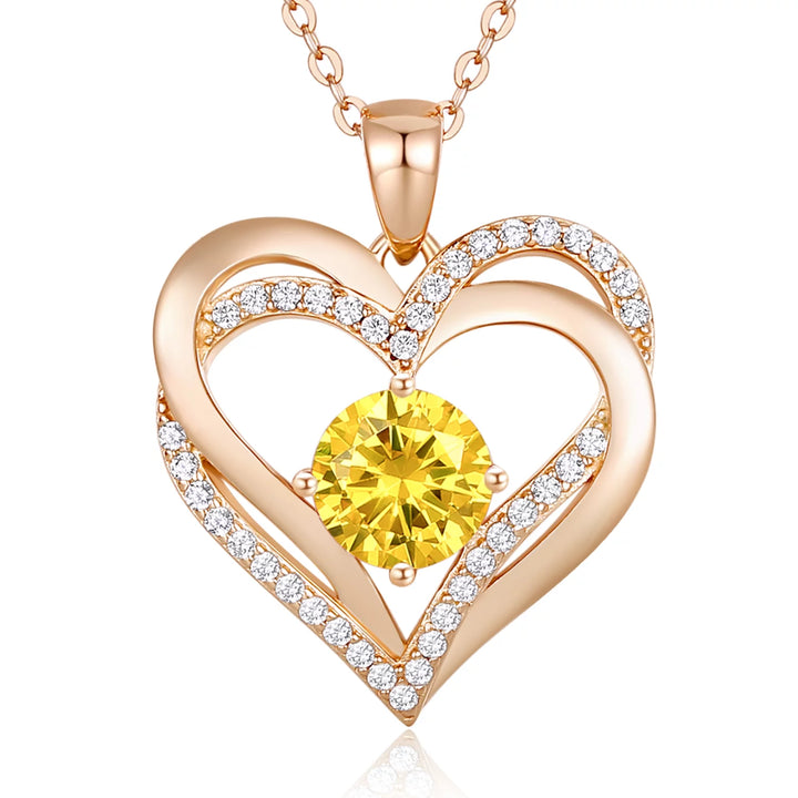 Love Heart Pendant Necklaces for Women 925 Sterling Silver with Birthstone Zirconia Rose Gold Diamond Anniversary Jewelry Best Gift Ideas for Women Fine Packing Gift Box