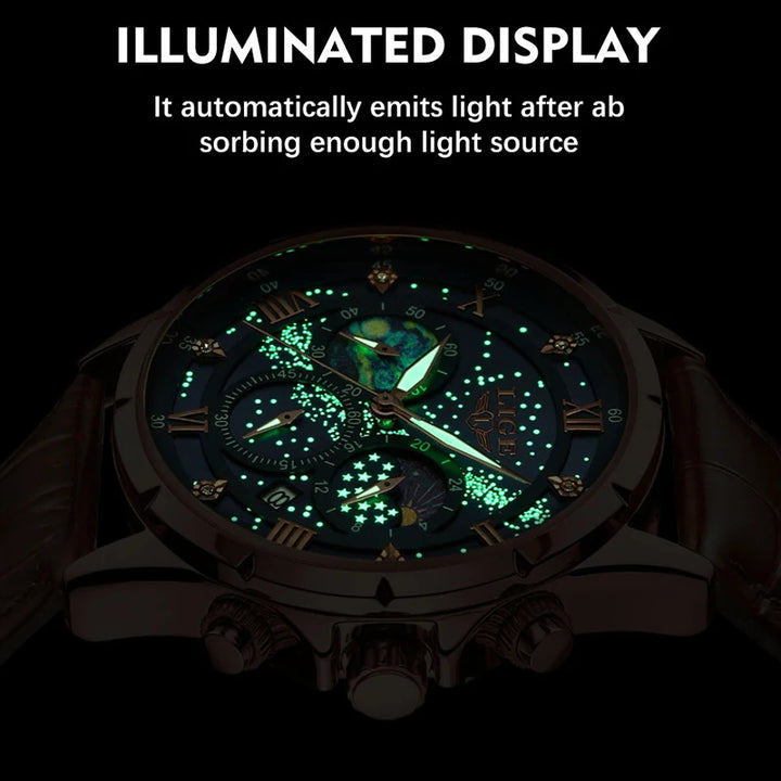 LIGE Men Watches Casual Sport Watch Men Luxury Waterproof Date Luminous Chronograph Wristwatch Male Quartz Watches Leather Clock