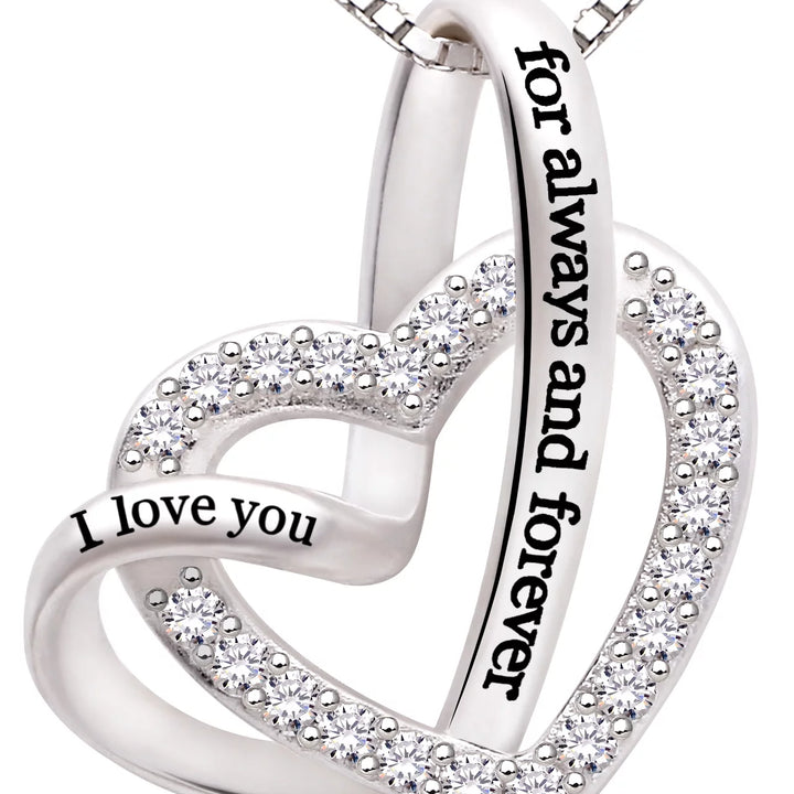 Jewelry Sterling Silver "I Love You for Always and Forever" Love Heart Cubic Zirconia Necklace