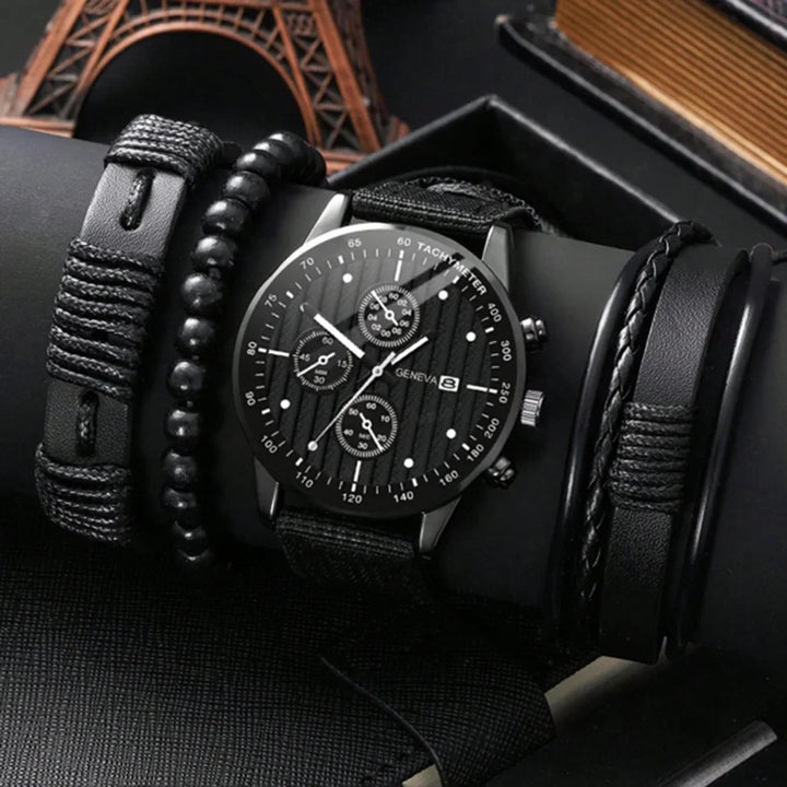 4Pcs Men'S Watch Set Fashion Casual Business Men'S Quartz Watch Fashion Casual Bracelet Set Watch Set