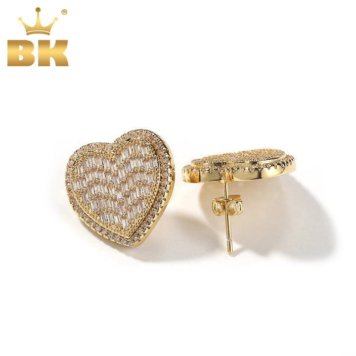 2 Styles Baguettecz Heart Shaped Screw Back Stud Earring Iced Out Cubic Zirconia Women Hiphop Jewelry Best Gift