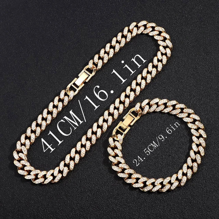 Iced Out Miami Curb Cuban Chain Necklace Fom Women Gold Color Bling Paved Rhinestones Cuban Link Choker Necklace Punk Jewelry