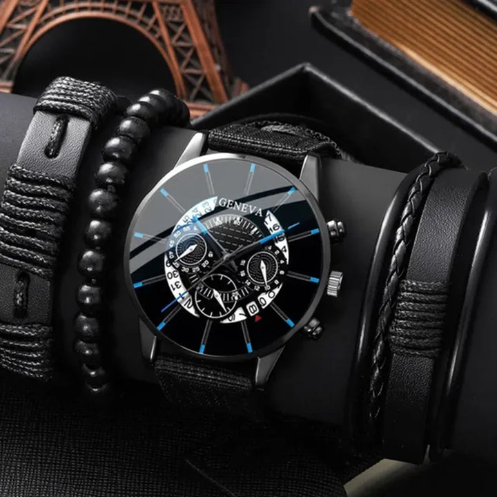 4Pcs Men'S Watch Set Fashion Casual Business Men'S Quartz Watch Fashion Casual Bracelet Set Watch Set